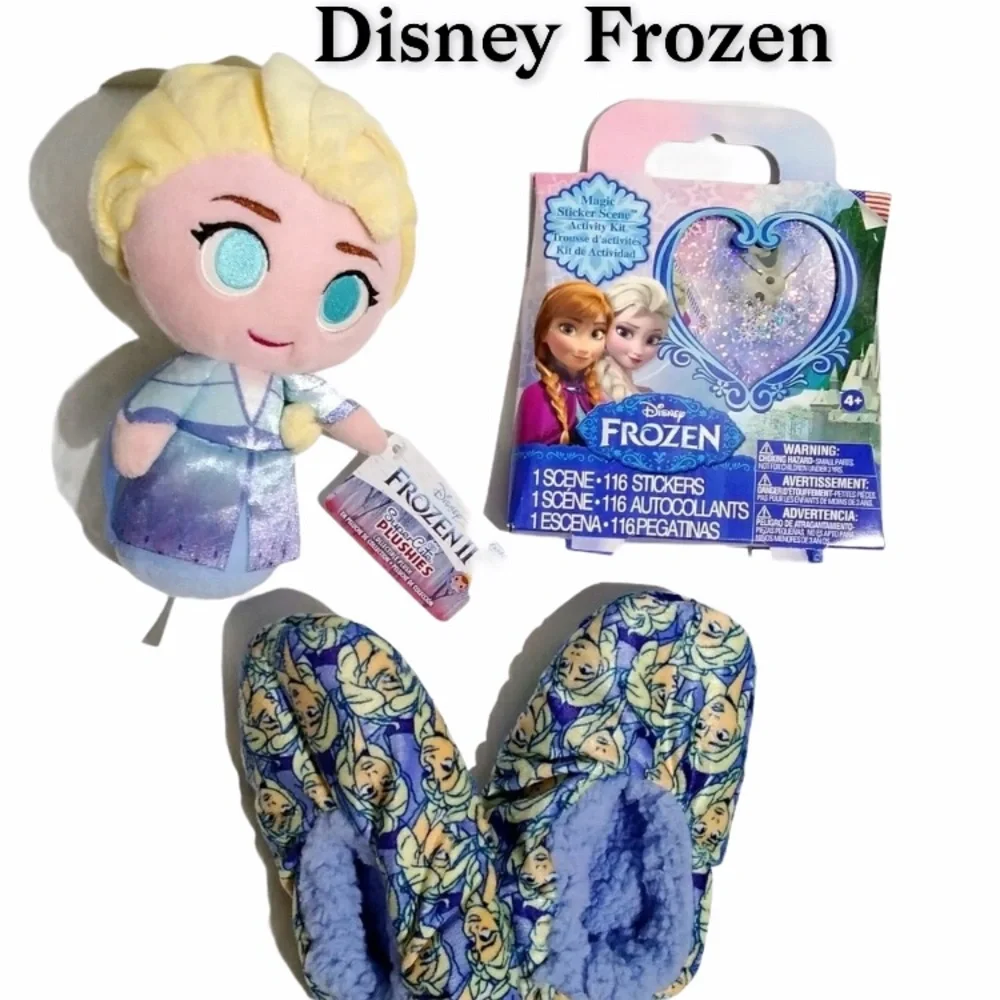 Disney Slippers Frozen Elsa Doll Luxury Plush Slippers Sticker Set Size 13-2 M/L
